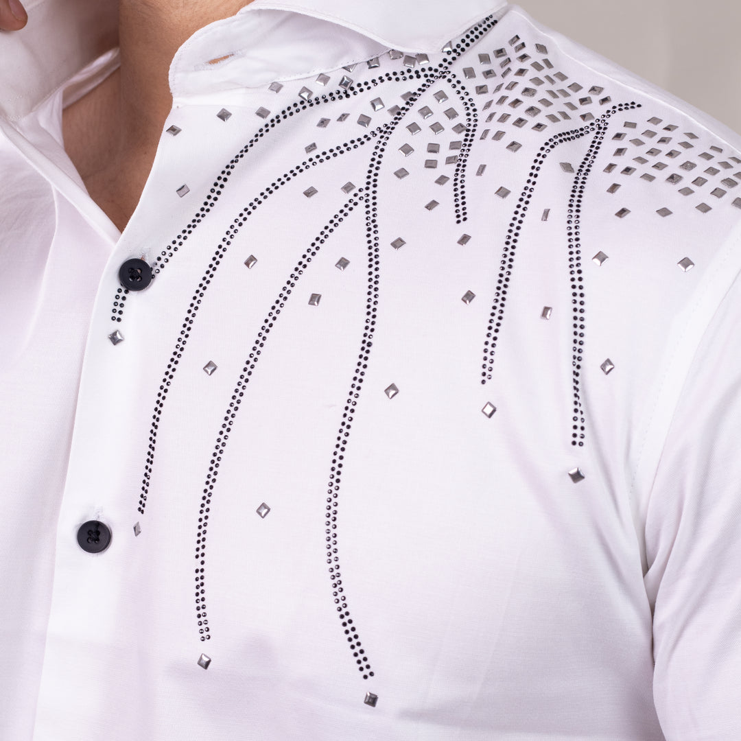 Suturee Craaft Midnight Radiance Club Swarovski Satin Shirt