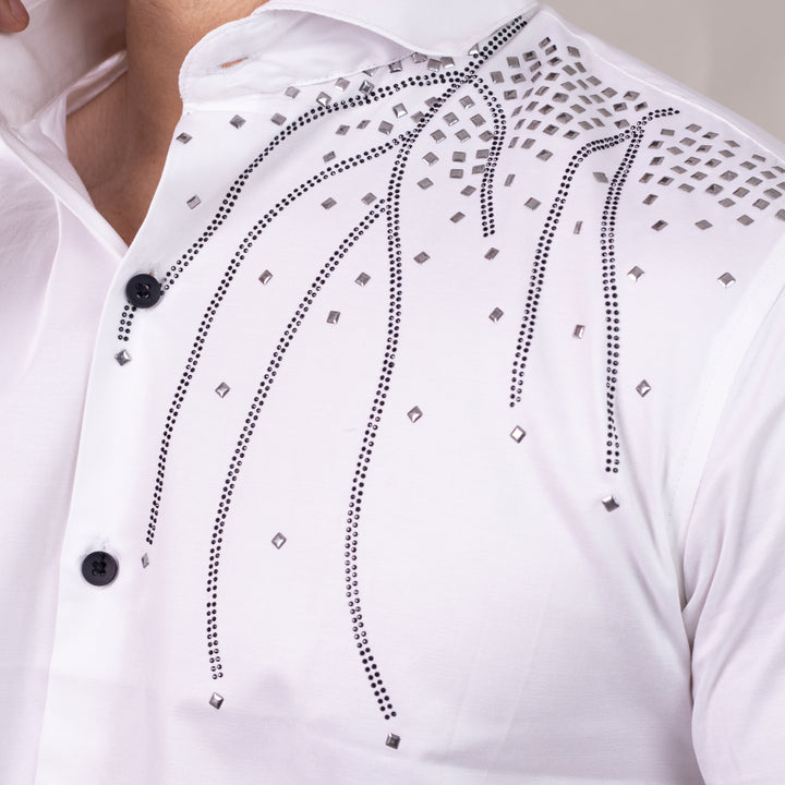 Suturee Craaft Midnight Radiance Club Swarovski Satin Shirt
