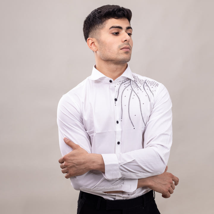 Suturee Craaft Midnight Radiance Club Swarovski Satin Shirt