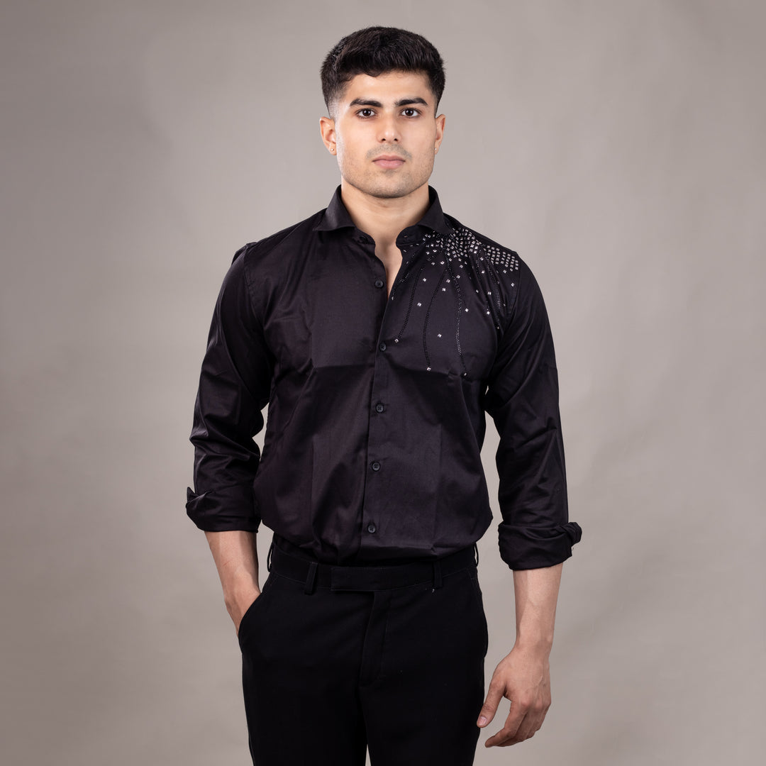 Suturee Craaft Midnight Radiance Club Swarovski Satin Shirt