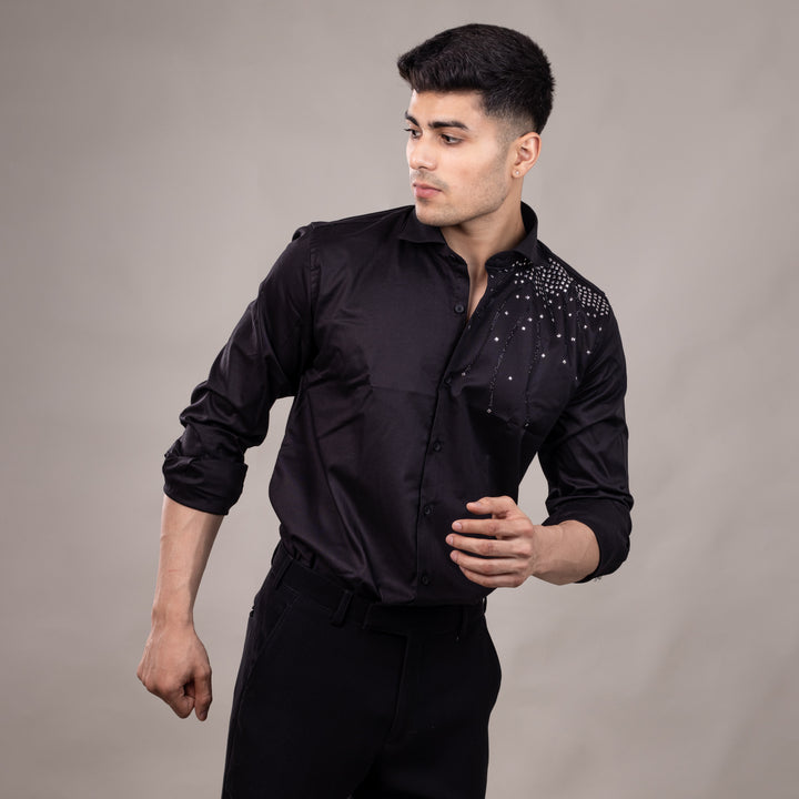 Suturee Craaft Midnight Radiance Club Swarovski Satin Shirt
