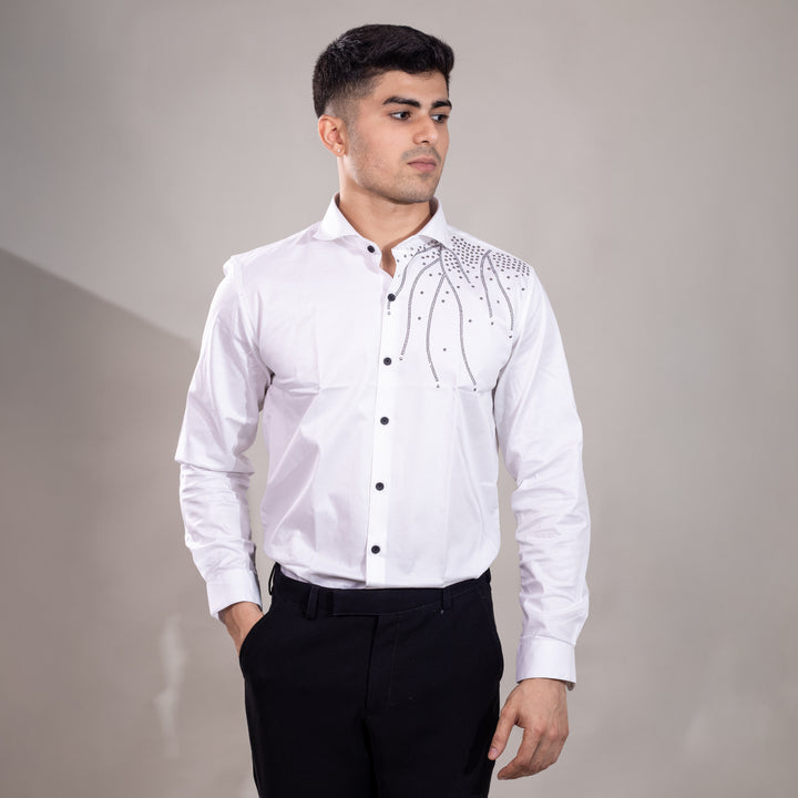 Suturee Craaft Midnight Radiance Club Swarovski Satin Shirt