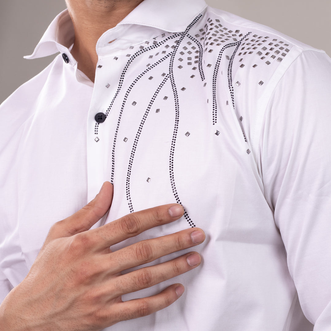 Suturee Craaft Midnight Radiance Club Swarovski Satin Shirt