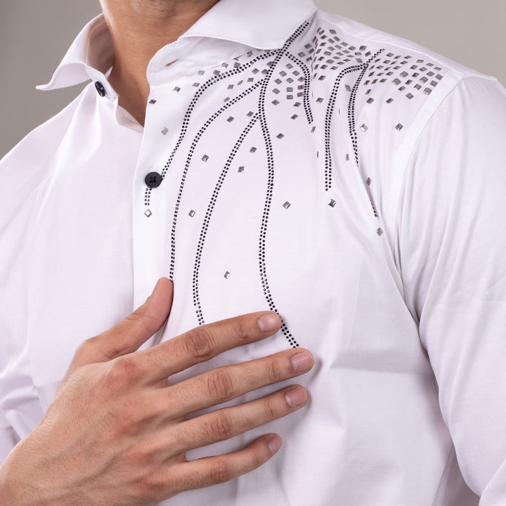 Suturee Craaft Midnight Radiance Club Swarovski Satin Shirt