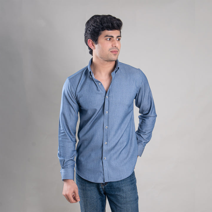 Suturee Craft Men’s Solid Denim Button-Down Collar Shirt