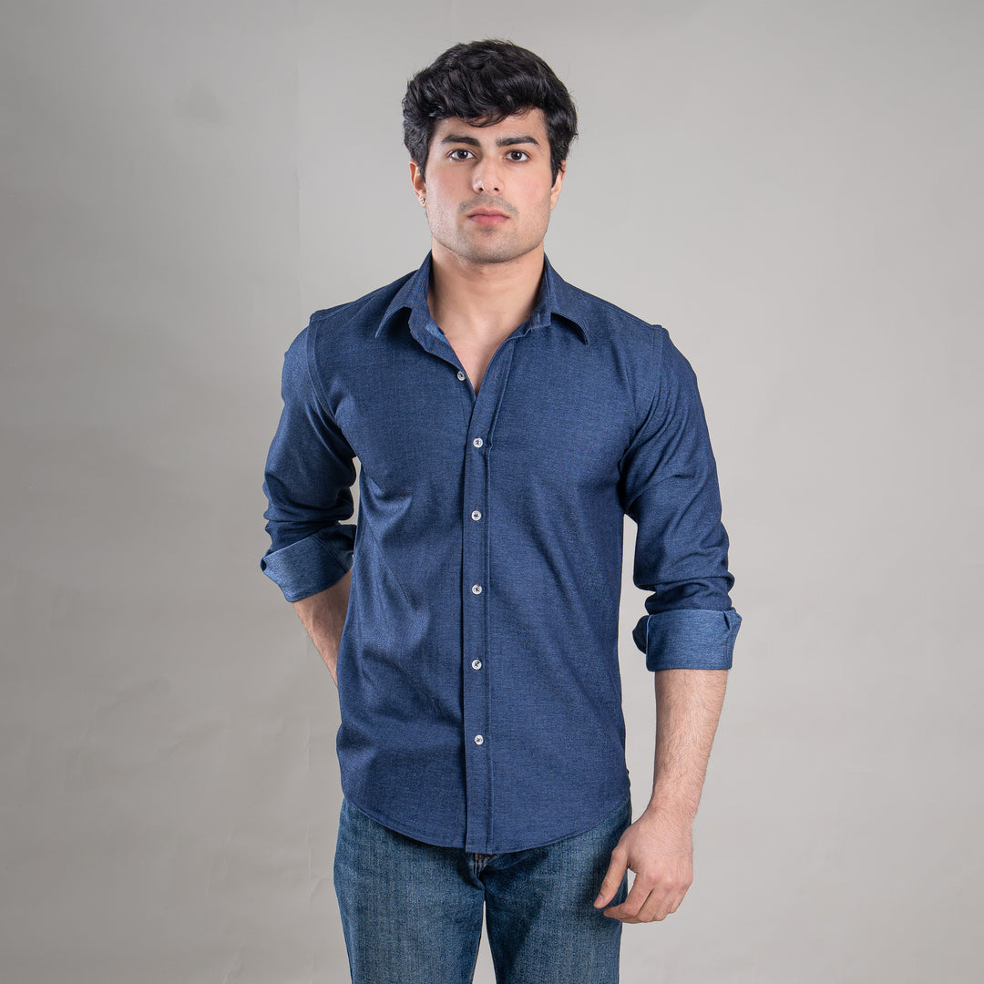 Suturee Craft Men’s Solid Denim Button-Down Collar Shirt