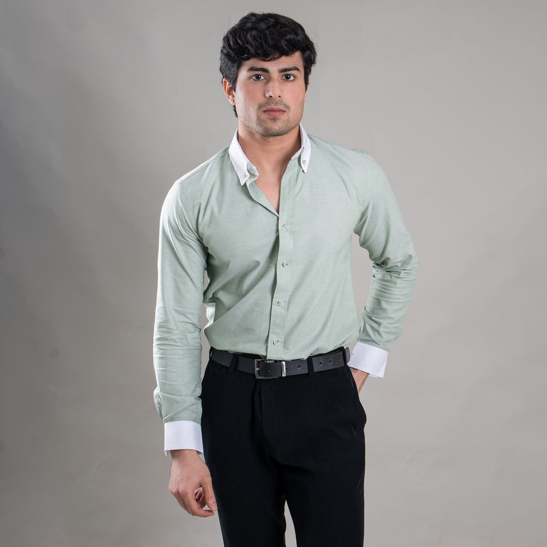 Suturee Craft Premium White Cuff & Collar Pure Cotton Shirt for Men