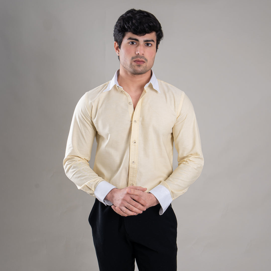 Suturee Craft Premium White Cuff & Collar Pure Cotton Shirt for Men