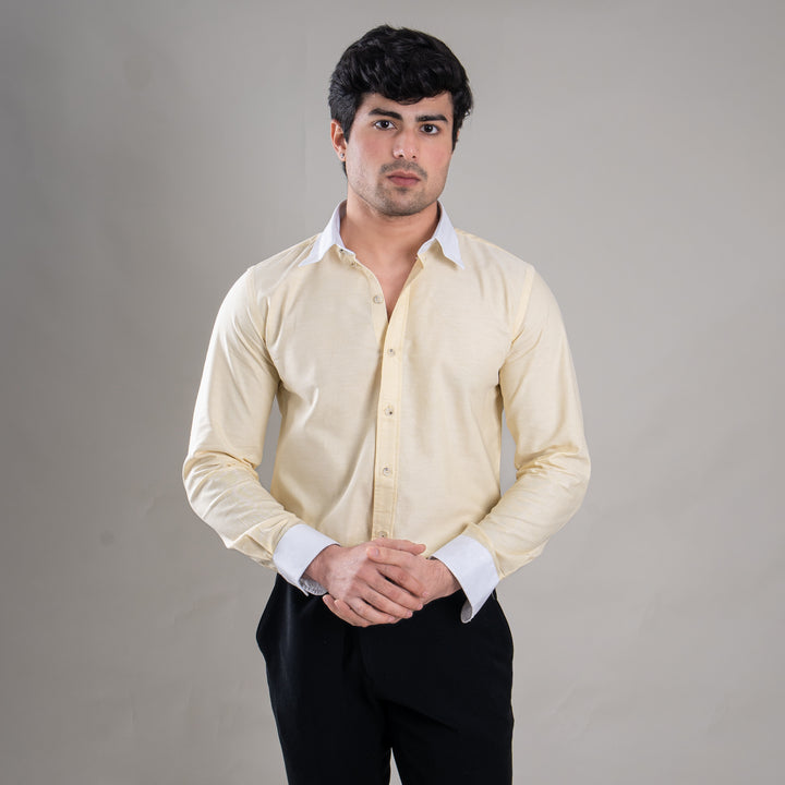 Suturee Craft Premium White Cuff & Collar Pure Cotton Shirt for Men