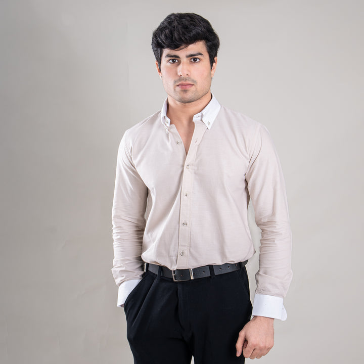 Suturee Craft Premium White Cuff & Collar Pure Cotton Shirt for Men