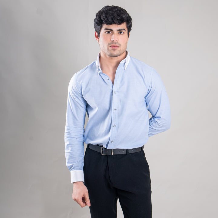 Suturee Craft Premium White Cuff & Collar Pure Cotton Shirt for Men