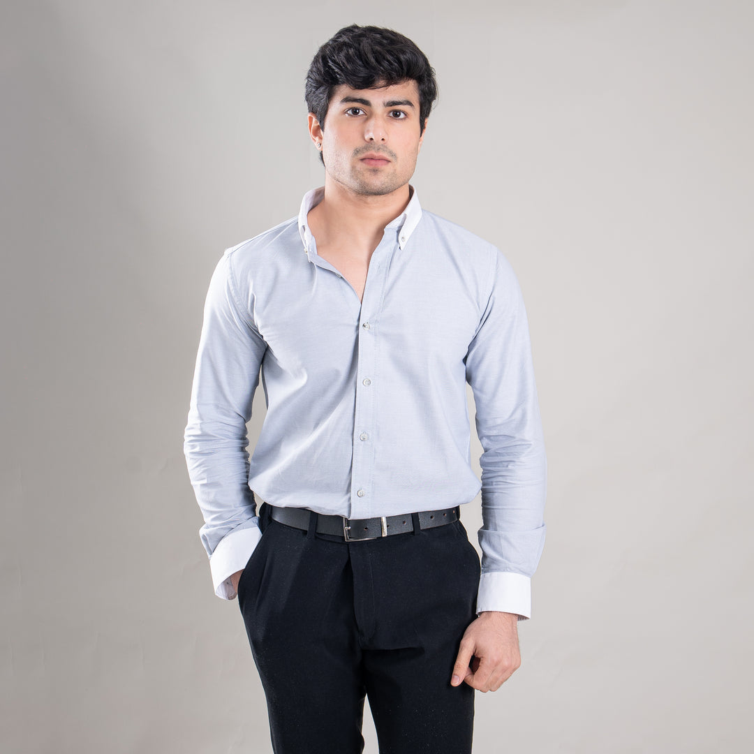 Suturee Craft Premium White Cuff & Collar Pure Cotton Shirt for Men