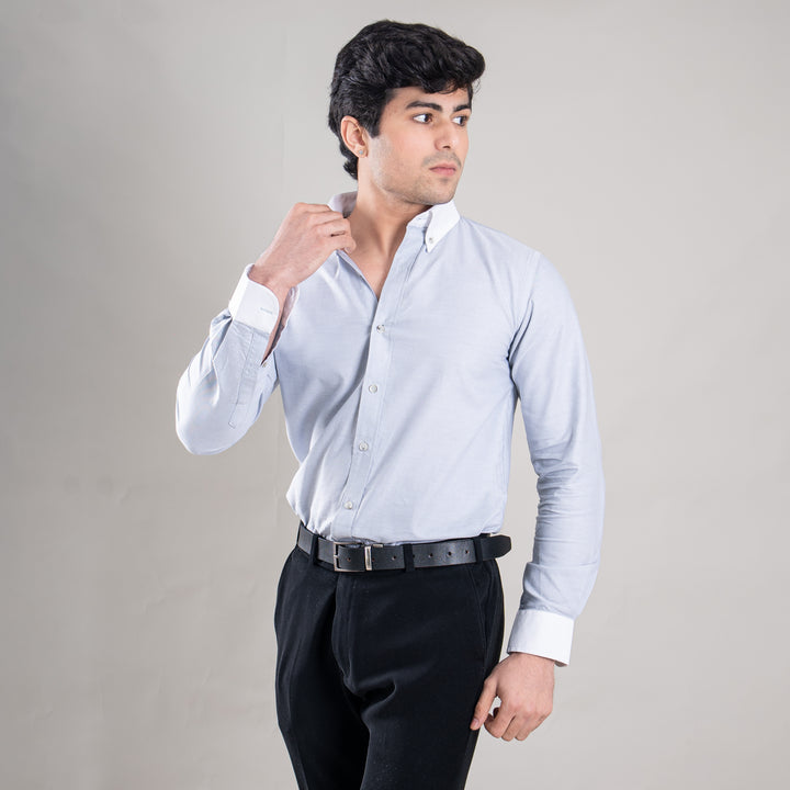 Suturee Craft Premium White Cuff & Collar Pure Cotton Shirt for Men