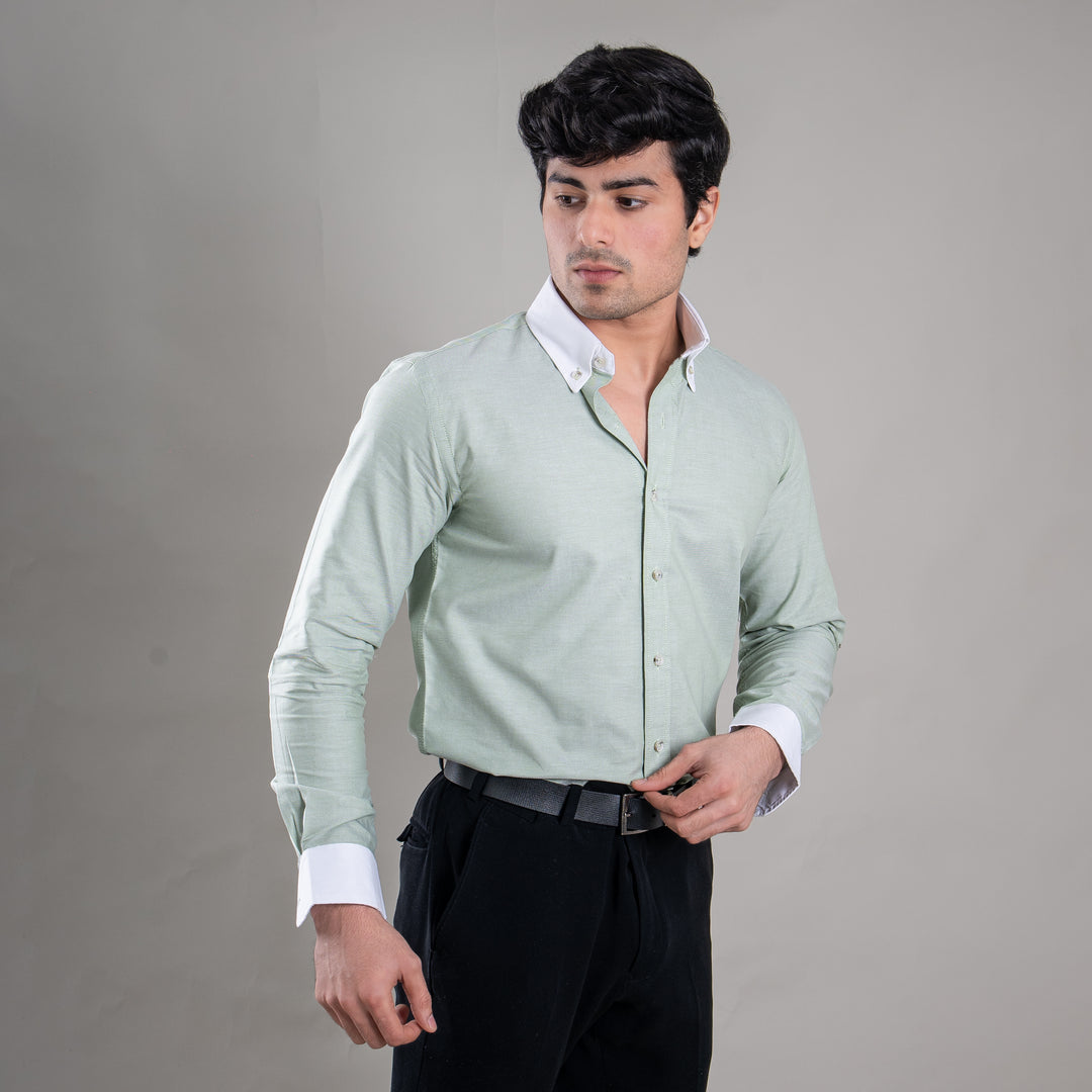 Suturee Craft Premium White Cuff & Collar Pure Cotton Shirt for Men