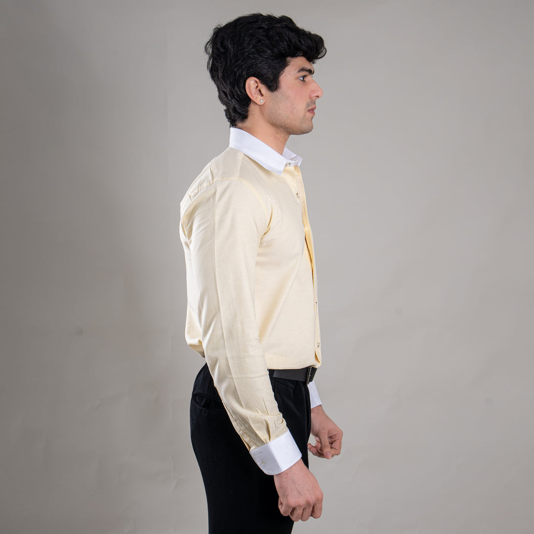 Suturee Craft Premium White Cuff & Collar Pure Cotton Shirt for Men