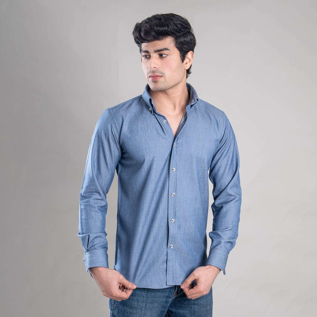 Suturee Craft Men’s Solid Denim Button-Down Collar Shirt