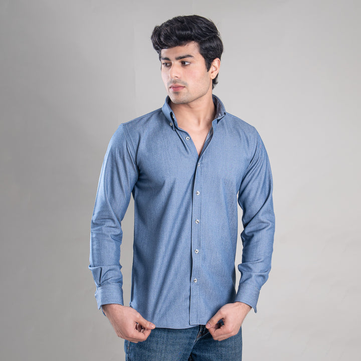 Suturee Craft Men’s Solid Denim Button-Down Collar Shirt