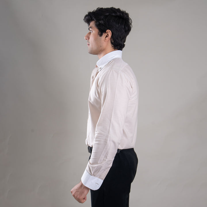 Suturee Craft Premium White Cuff & Collar Pure Cotton Shirt for Men