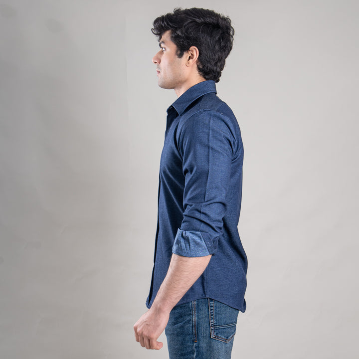 Suturee Craft Men’s Solid Denim Button-Down Collar Shirt