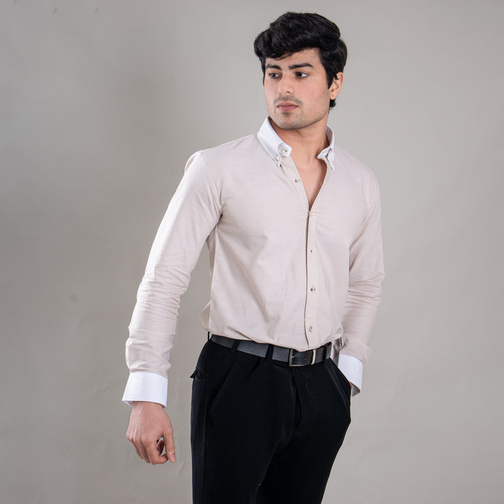 Suturee Craft Premium White Cuff & Collar Pure Cotton Shirt for Men