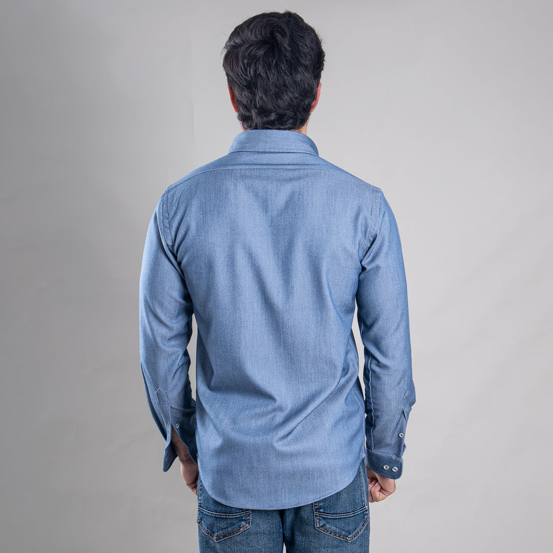 Suturee Craft Men’s Solid Denim Button-Down Collar Shirt
