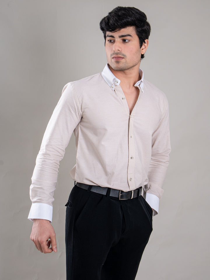 Suturee Craft Premium White Cuff & Collar Pure Cotton Shirt for Men