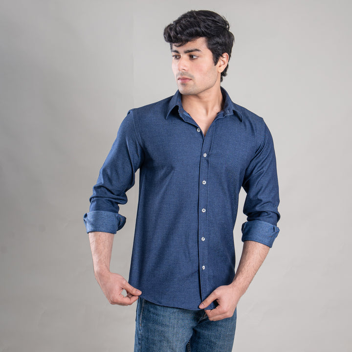 Suturee Craft Men’s Solid Denim Button-Down Collar Shirt