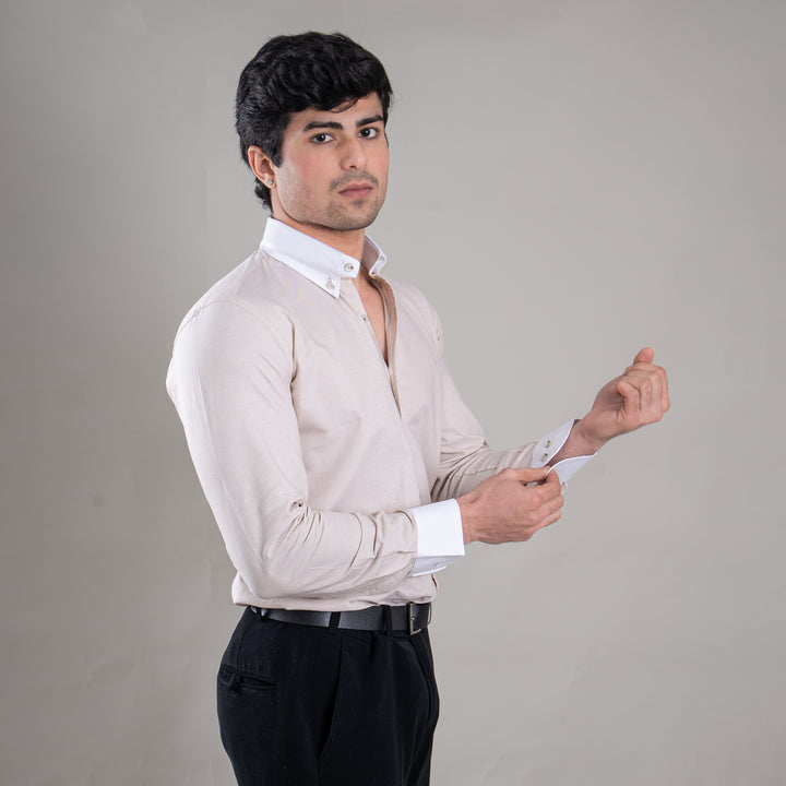 Suturee Craft Premium White Cuff & Collar Pure Cotton Shirt for Men